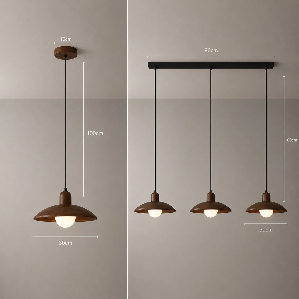 Lustre en bois - Soucoupe acajou