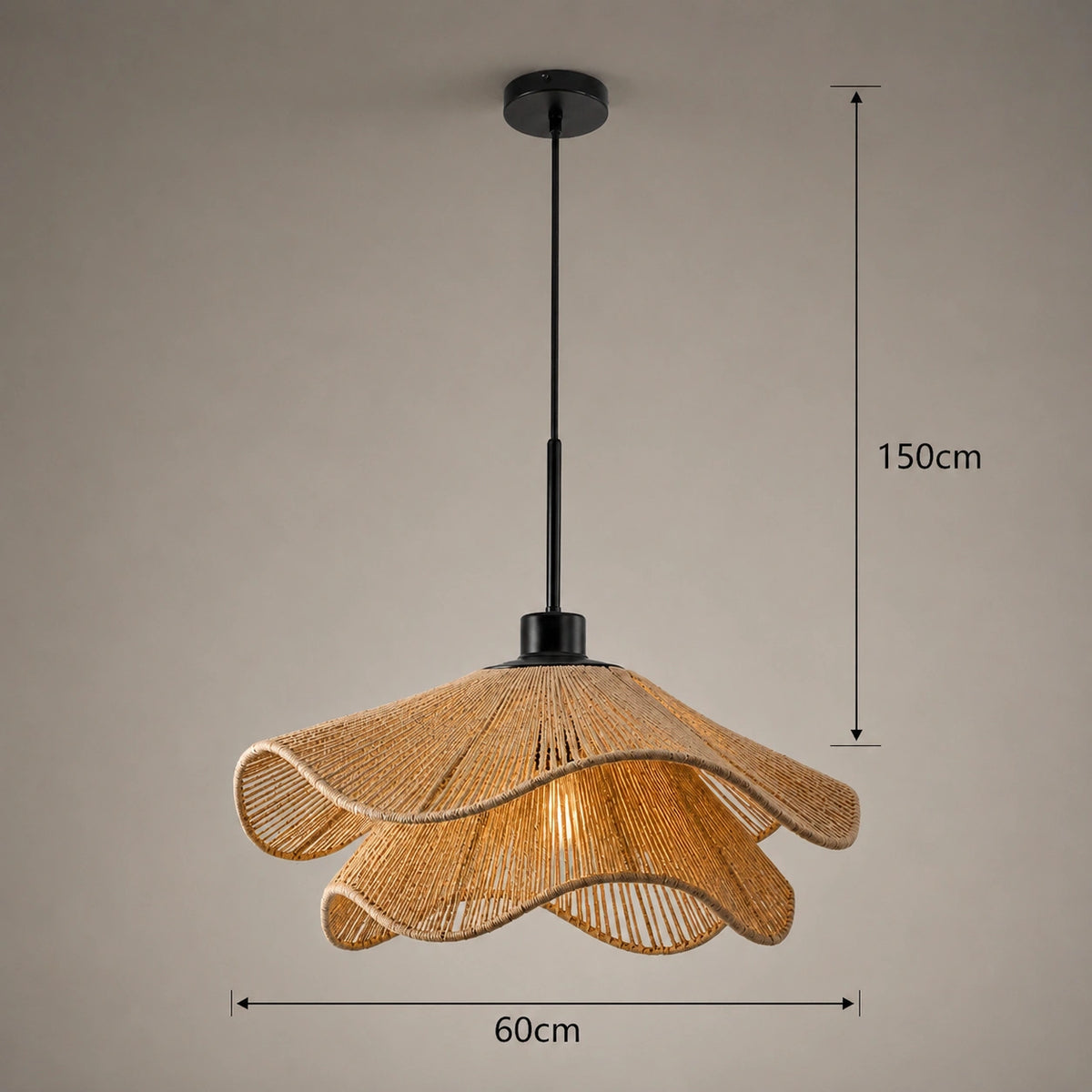 Suspension Rotin Fleur Japandi | Luminaire Ondulé Naturel