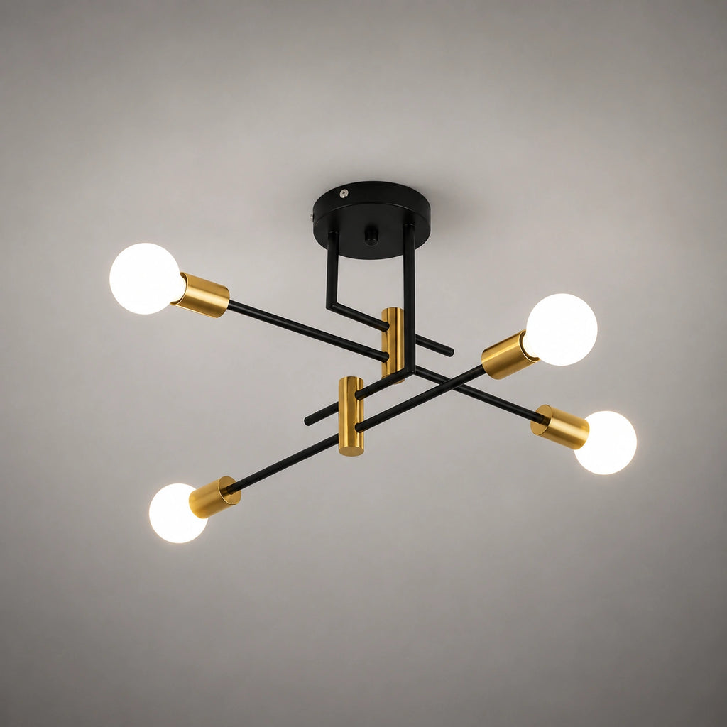 Lustre industriel - noir Sputnik et doré