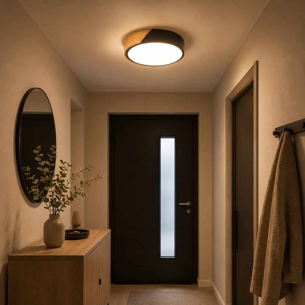 Plafonnier spot - Rond Moderne Bois, Lumière Blanche
