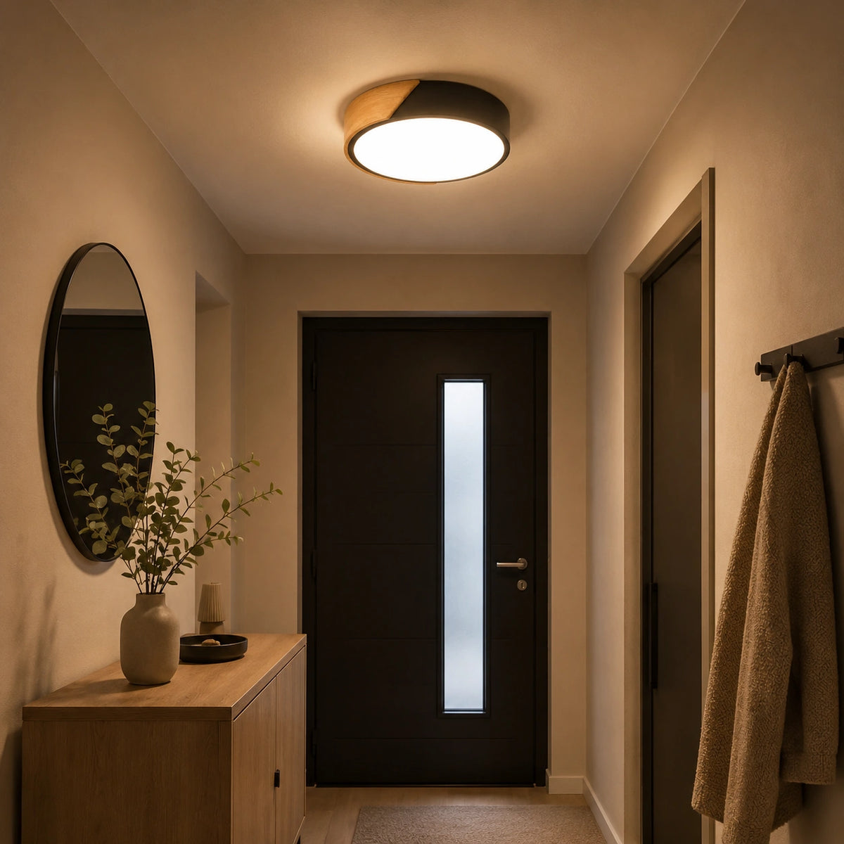 Plafonnier spot - Rond Moderne Bois, Lumière Blanche