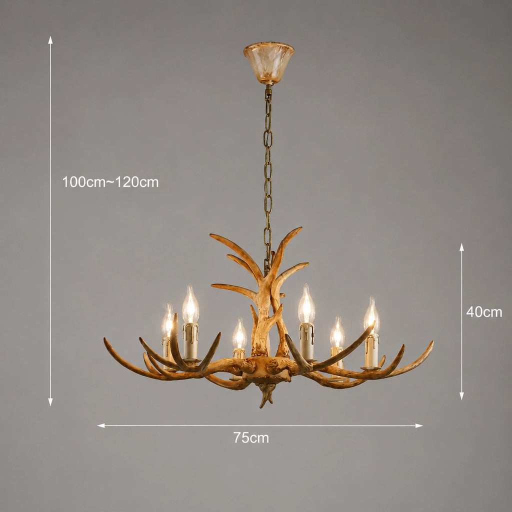 Lustre bois de cerf - Style Rustique 6 Têtes