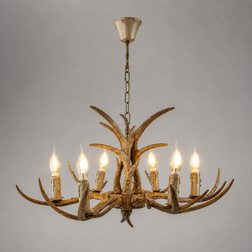 Lustre bois de cerf - Style Rustique 6 Têtes