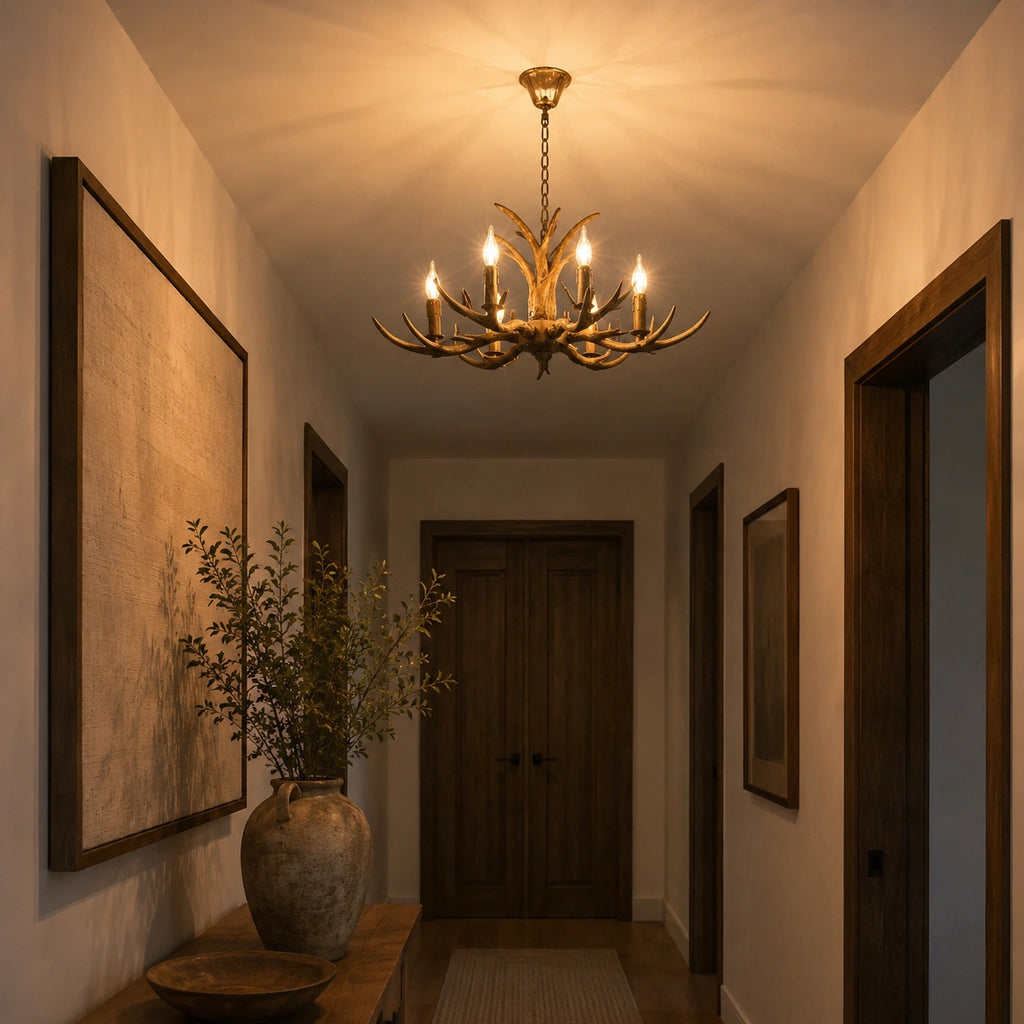 Lustre bois de cerf - Style Rustique 6 Têtes