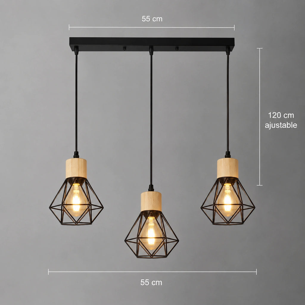 Lustre LED | Suspension Industrielle Grillage Rectangulaire