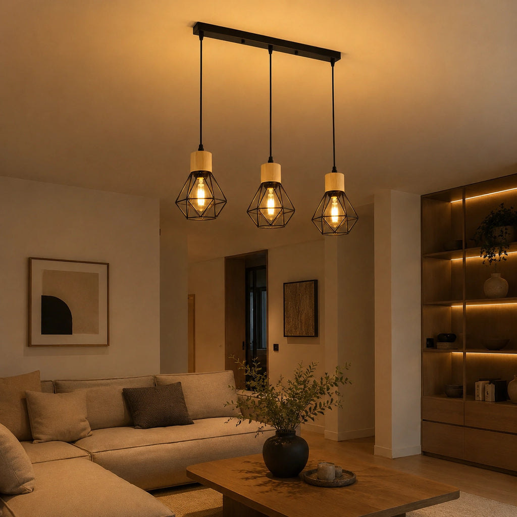 Lustre LED | Suspension Industrielle Grillage Rectangulaire