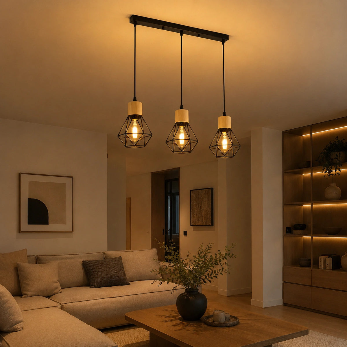 Lustre LED | Suspension Industrielle Grillage Rectangulaire