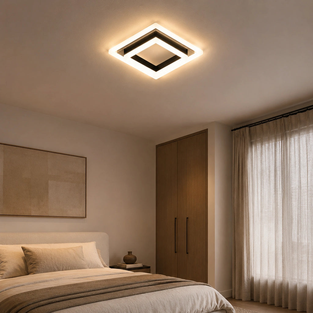 Plafonnier LED | Carré Acrylique 24W Design Moderne Compact | cuisine chambre couloir