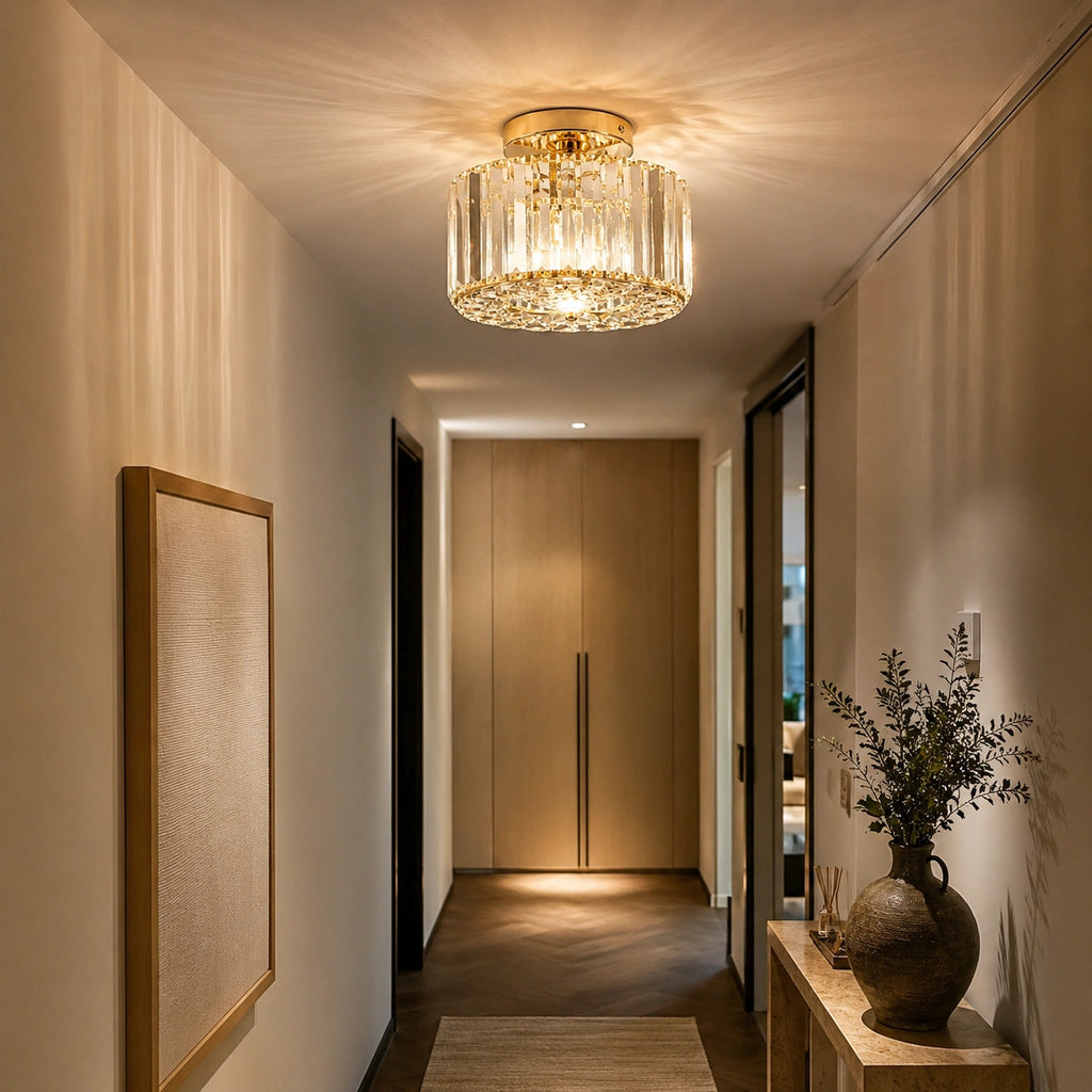 Plafonnier LED | Cristal Doré Style Moderne Élégant