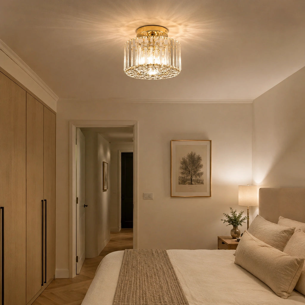 Plafonnier LED | Cristal Doré Style Moderne Élégant