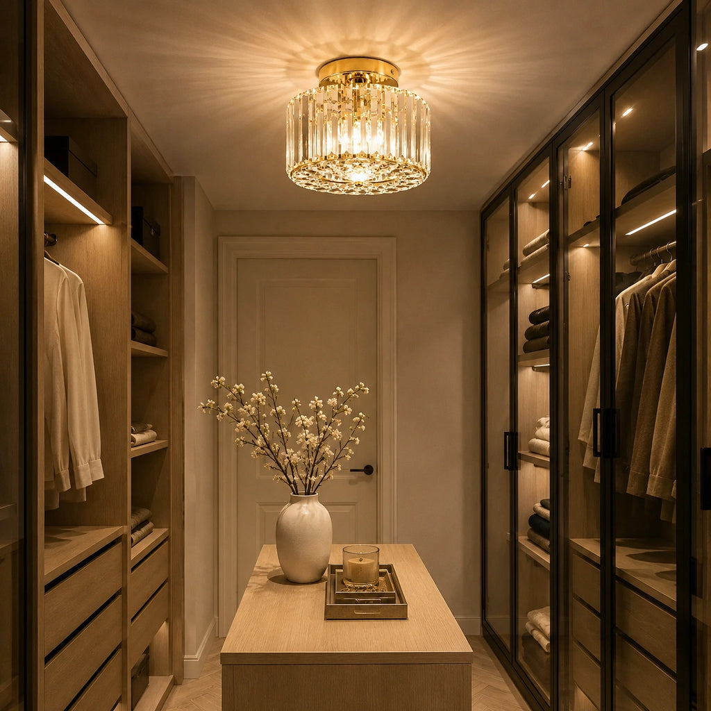 Plafonnier LED | Cristal Doré Style Moderne Élégant