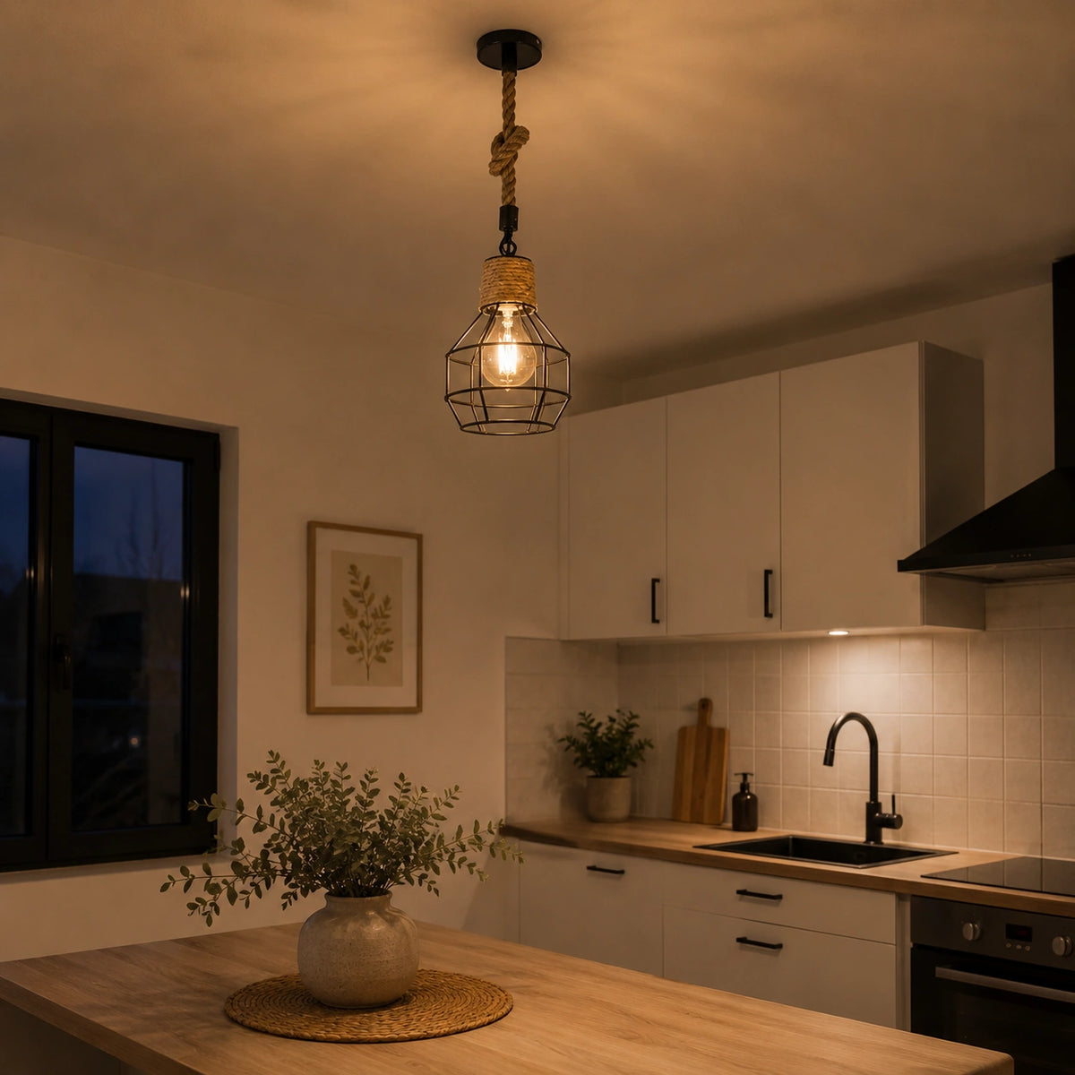 Suspension Bois & Corde Vintage Industriel