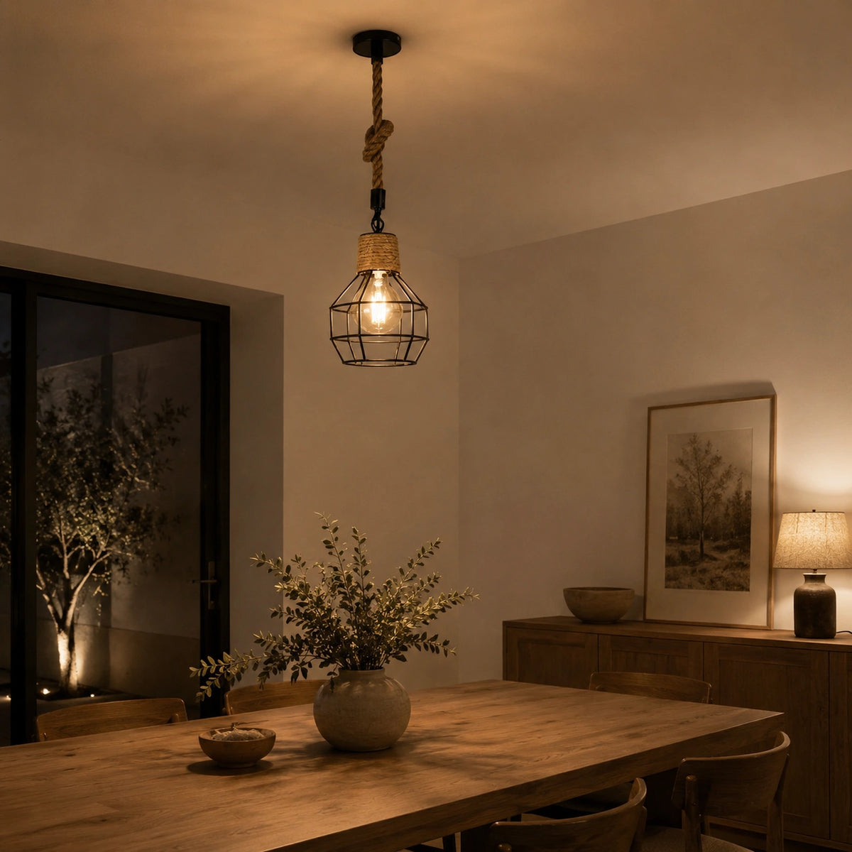 Suspension Bois & Corde Vintage Industriel