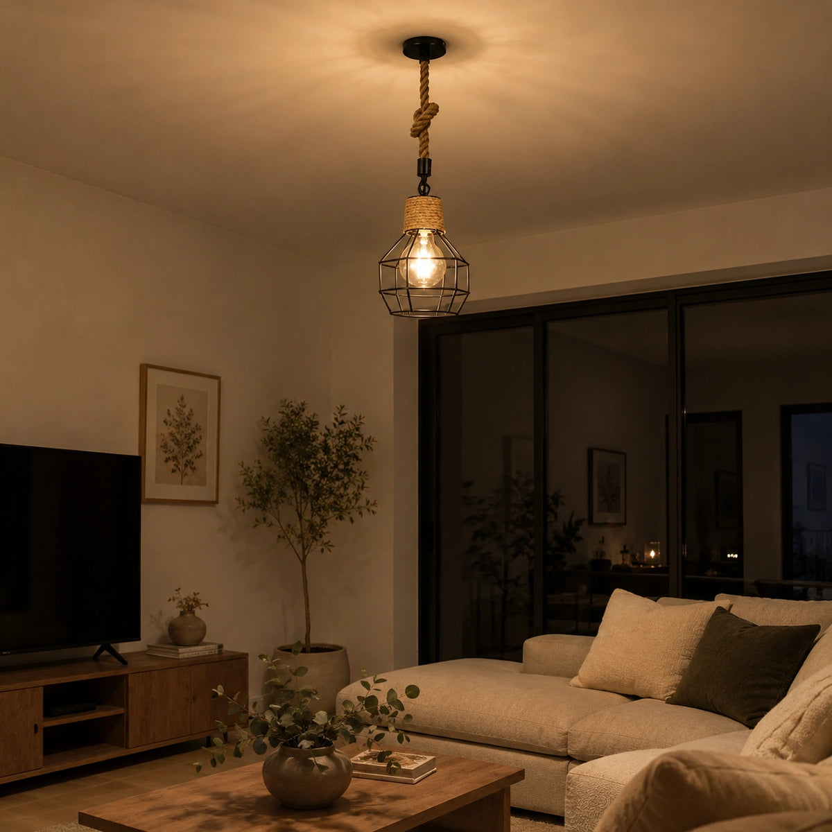 Suspension Bois & Corde Vintage Industriel