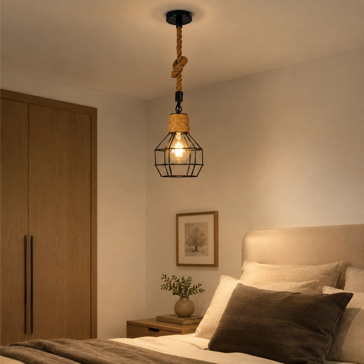 Suspension Bois & Corde Vintage Industriel