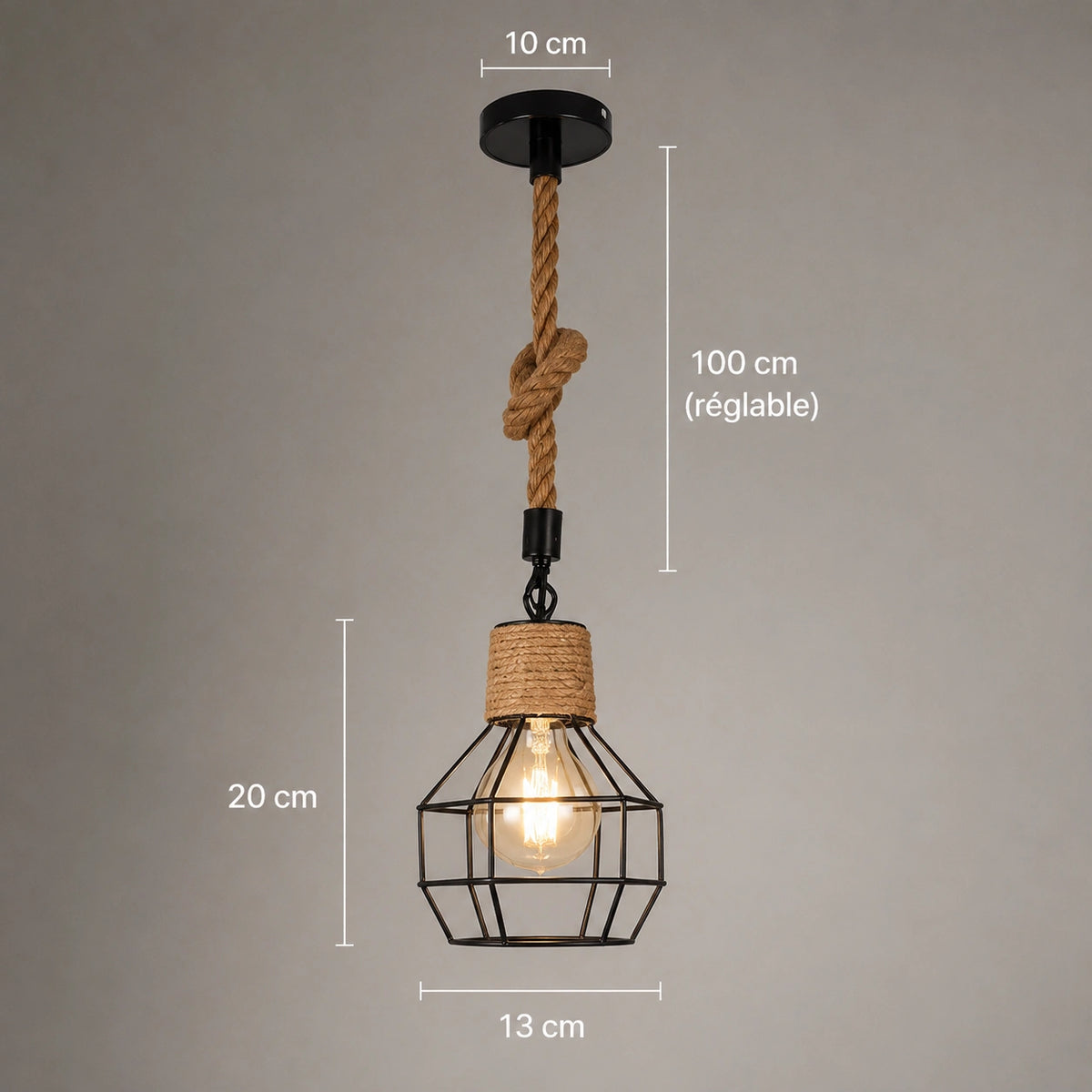 Suspension Bois & Corde Vintage Industriel
