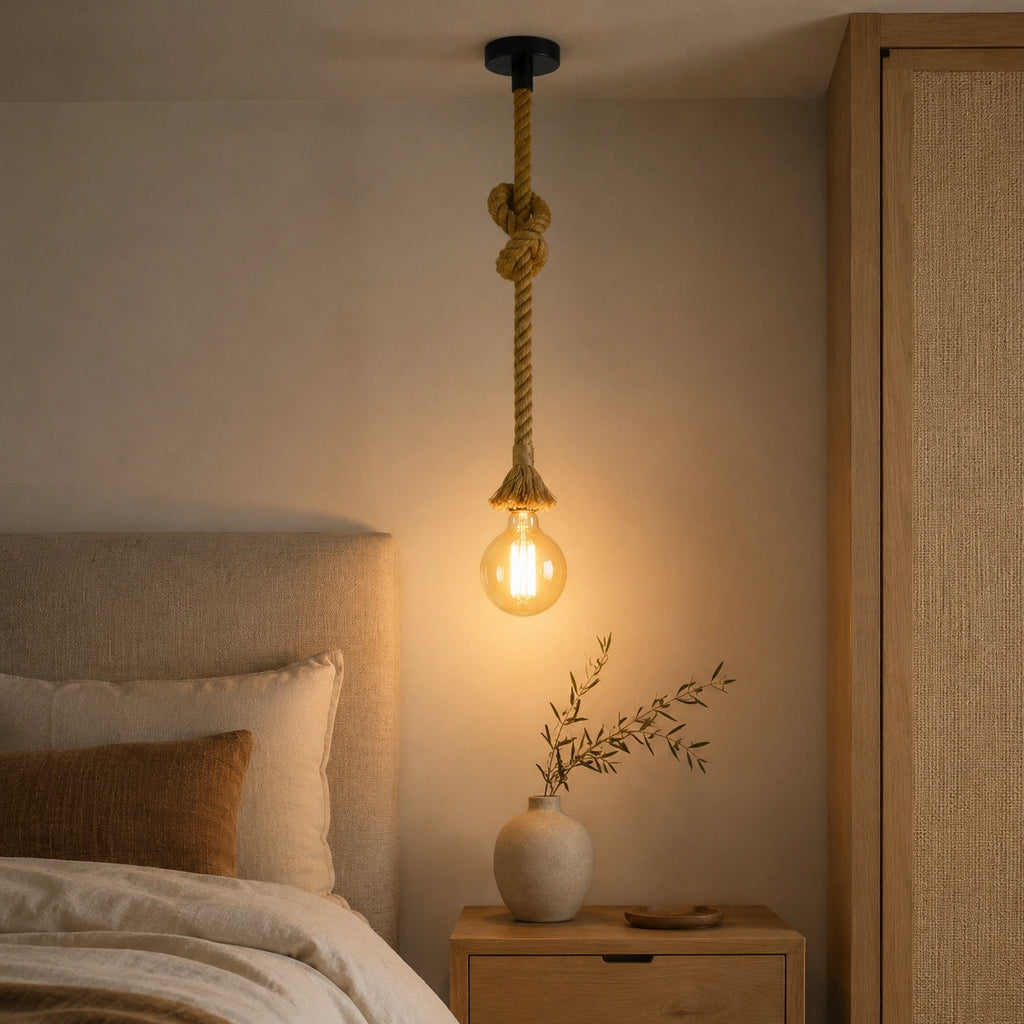 Lustre Corde Tressée Vintage | Suspension Industrielle