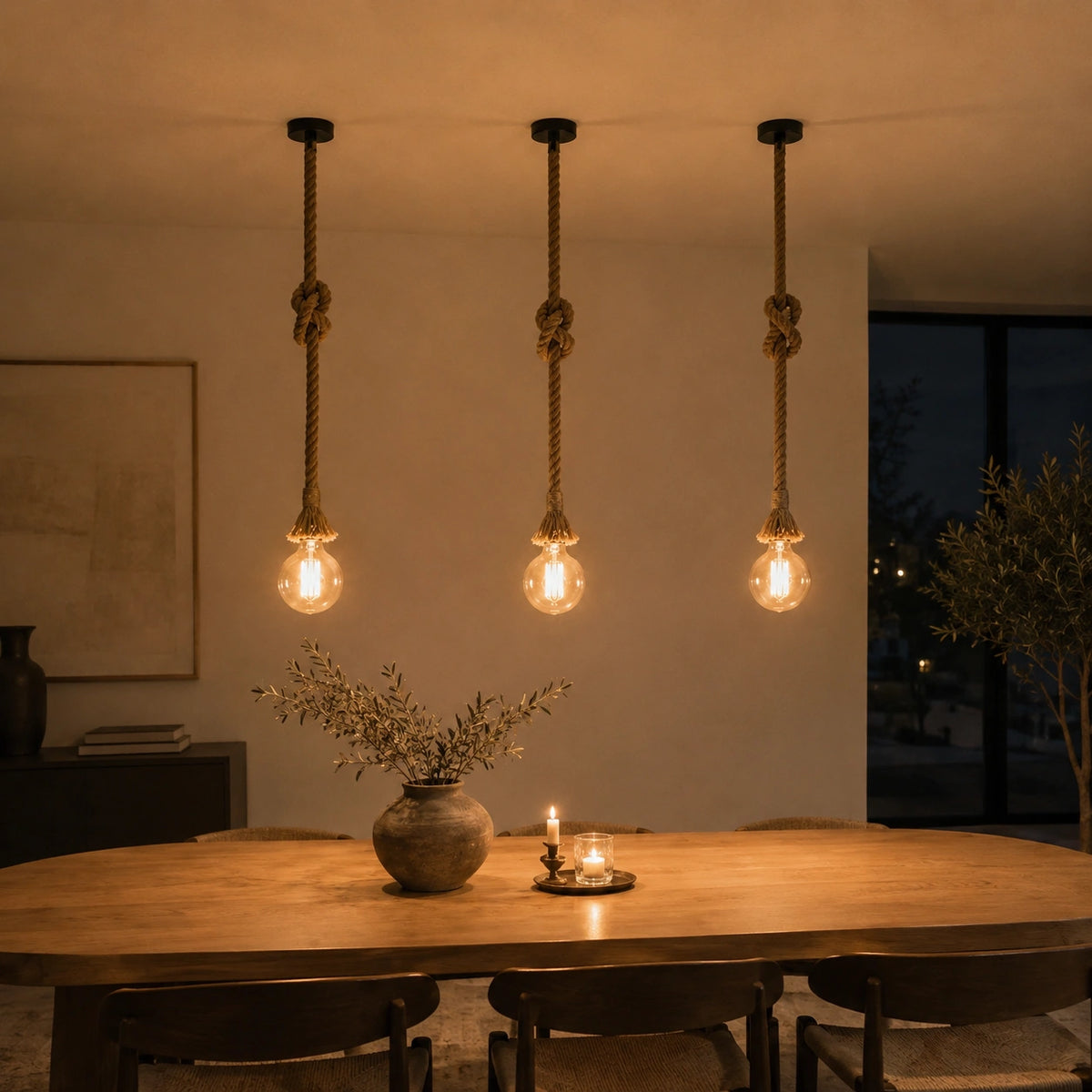 Lustre Corde Tressée Vintage | Suspension Industrielle