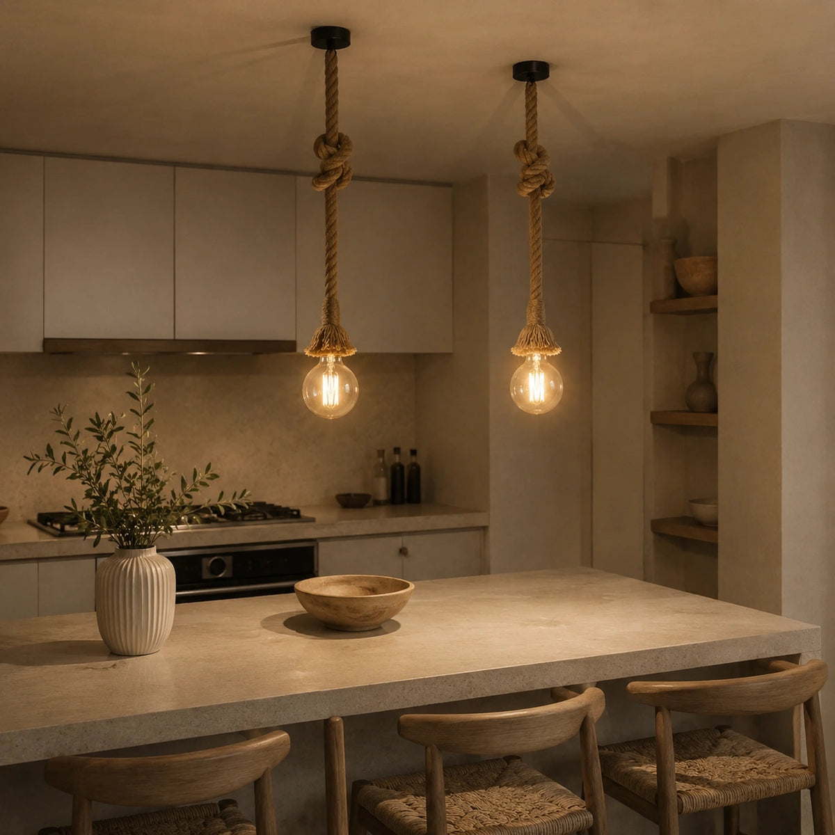 Lustre Corde Tressée Vintage | Suspension Industrielle