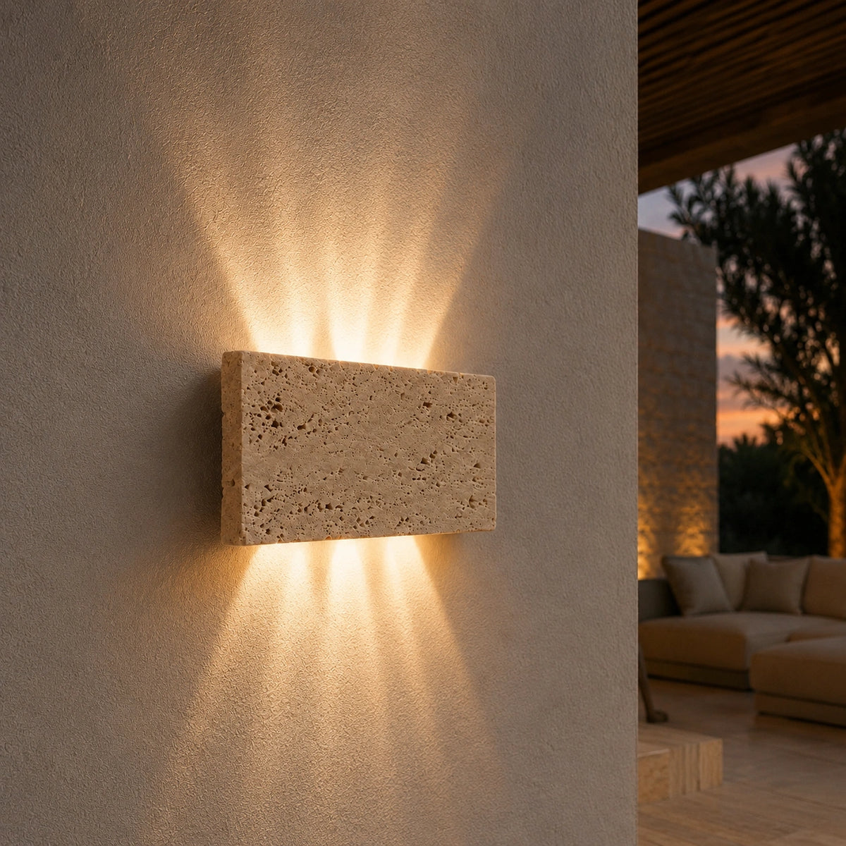 Applique Extérieure Pierre Naturelle | LED Travertin Architectural