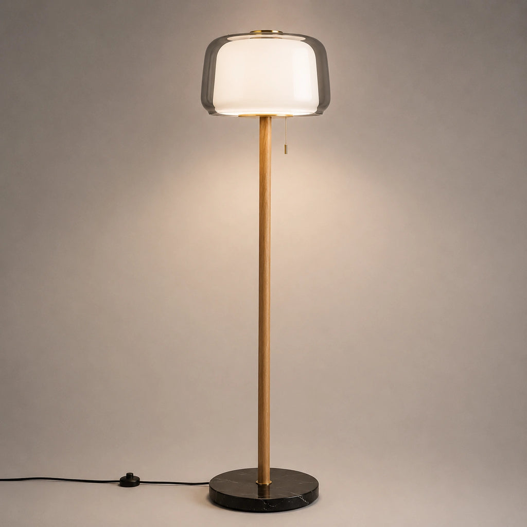 Lampadaire Moderne en Verre et Bois – Luminaire LED Décoratif⎥SORA