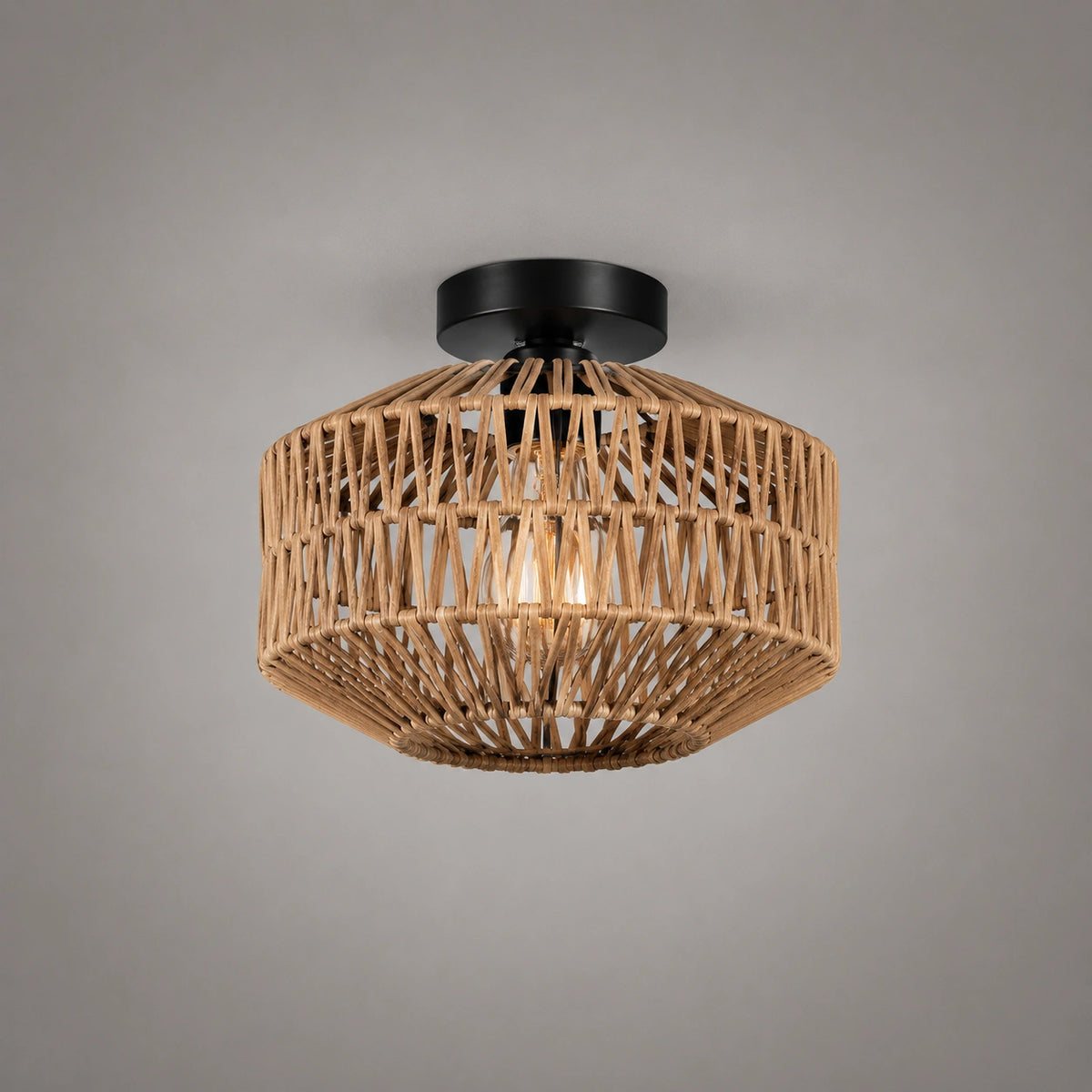 Lustre bambou naturel tressé – suspension artisanale en rotin pour salon