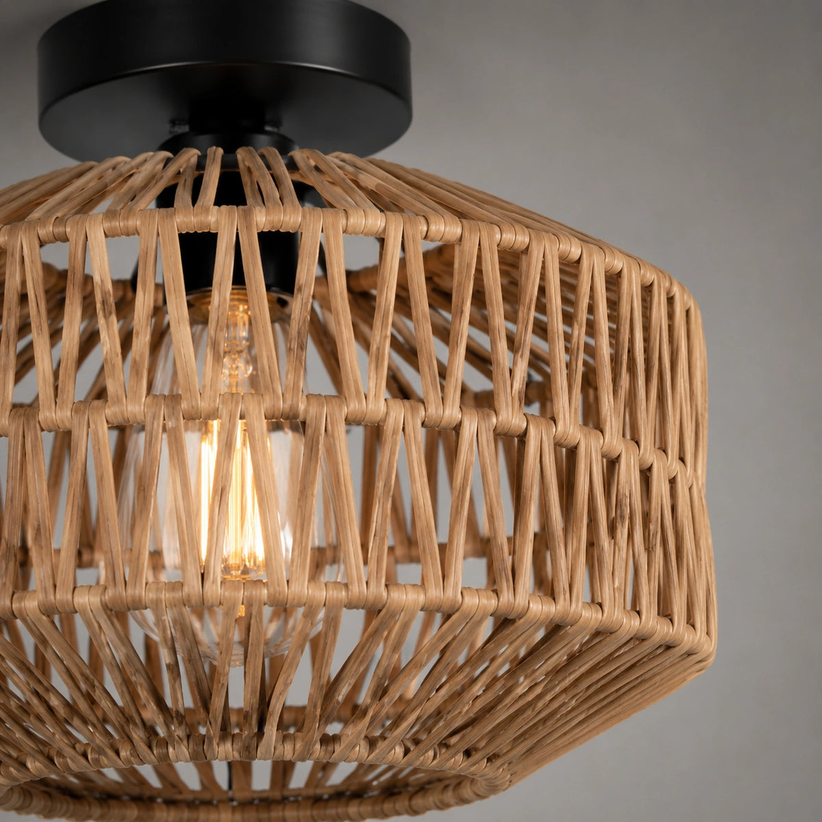 Lustre bambou naturel tressé – suspension artisanale en rotin pour salon