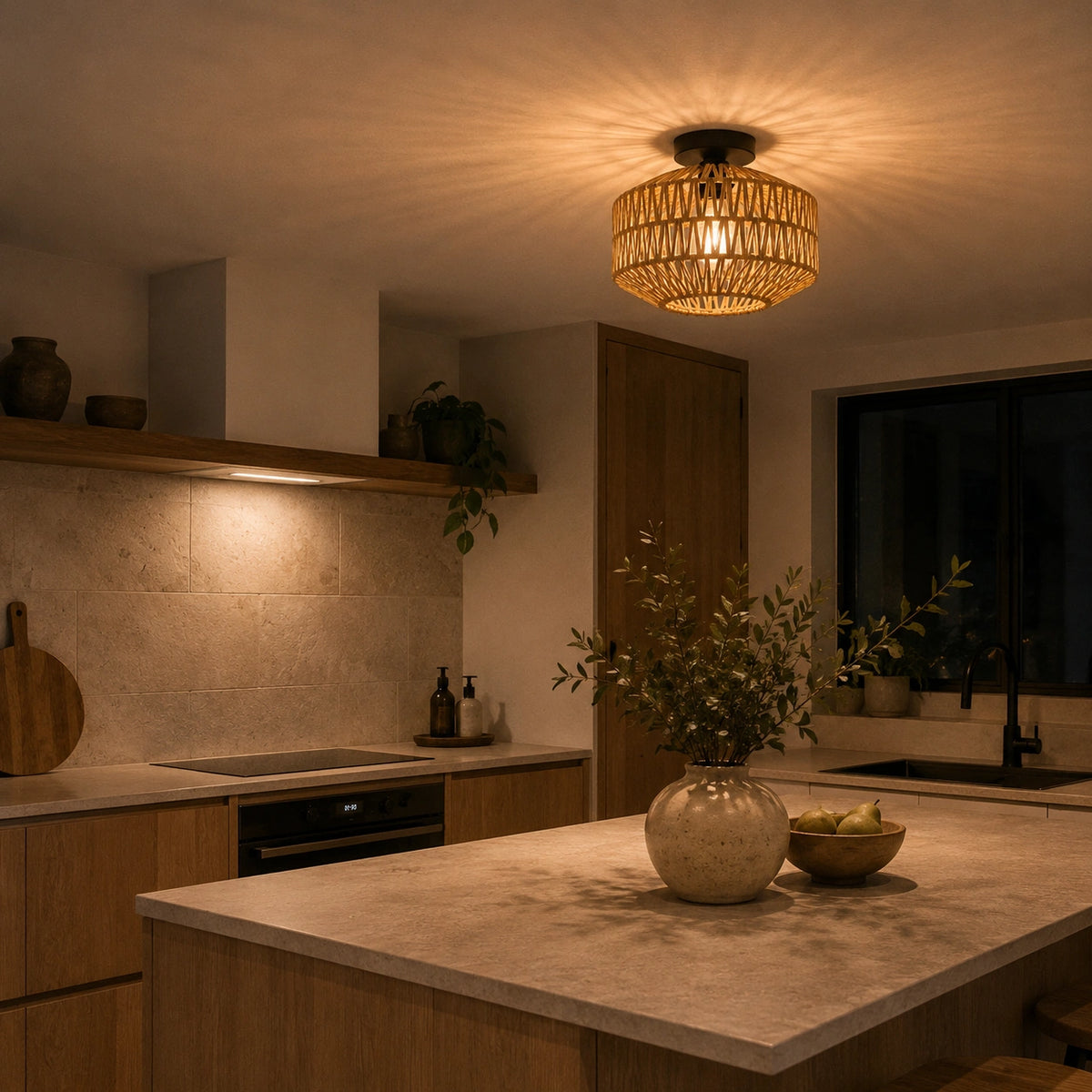 Lustre bambou naturel tressé – suspension artisanale en rotin pour salon