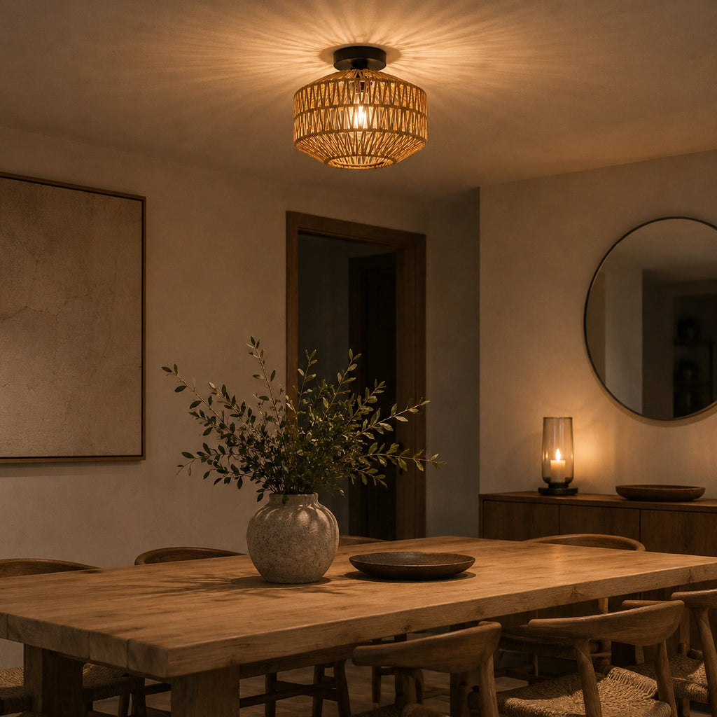 Lustre bambou naturel tressé – suspension artisanale en rotin pour salon