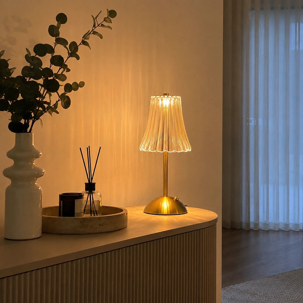 Lampe de Table Cristal Rechargeable – Éclairage LED Tactile à Intensité Variable - AURORA