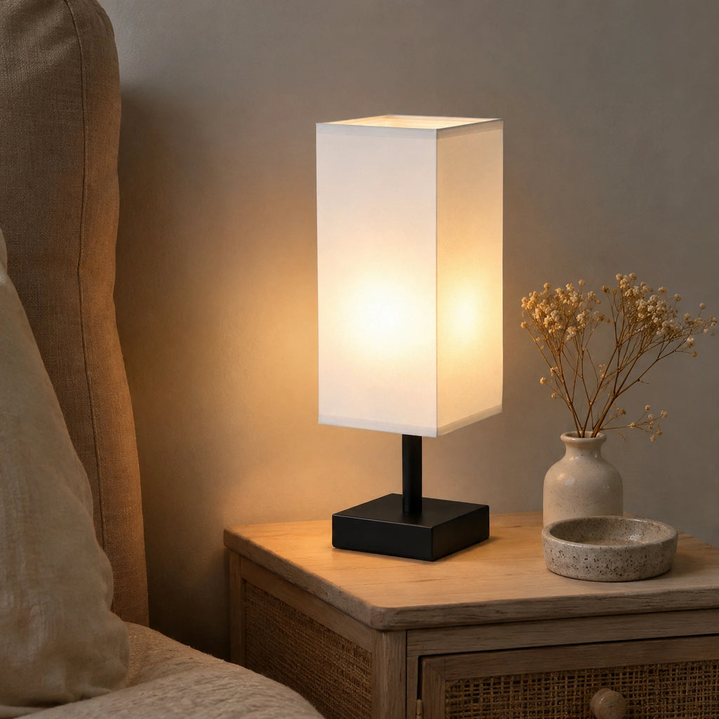 Lampe de Chevet Moderne en Tissu et Métal Noir – Éclairage LED Élégant - LINOR