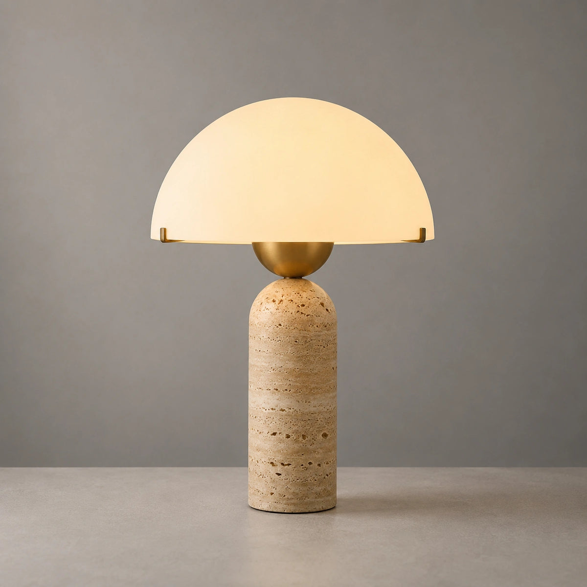 Lampe de Table Signature en Travertin Naturel et Verre – Élégance Minérale au Design Contemporain