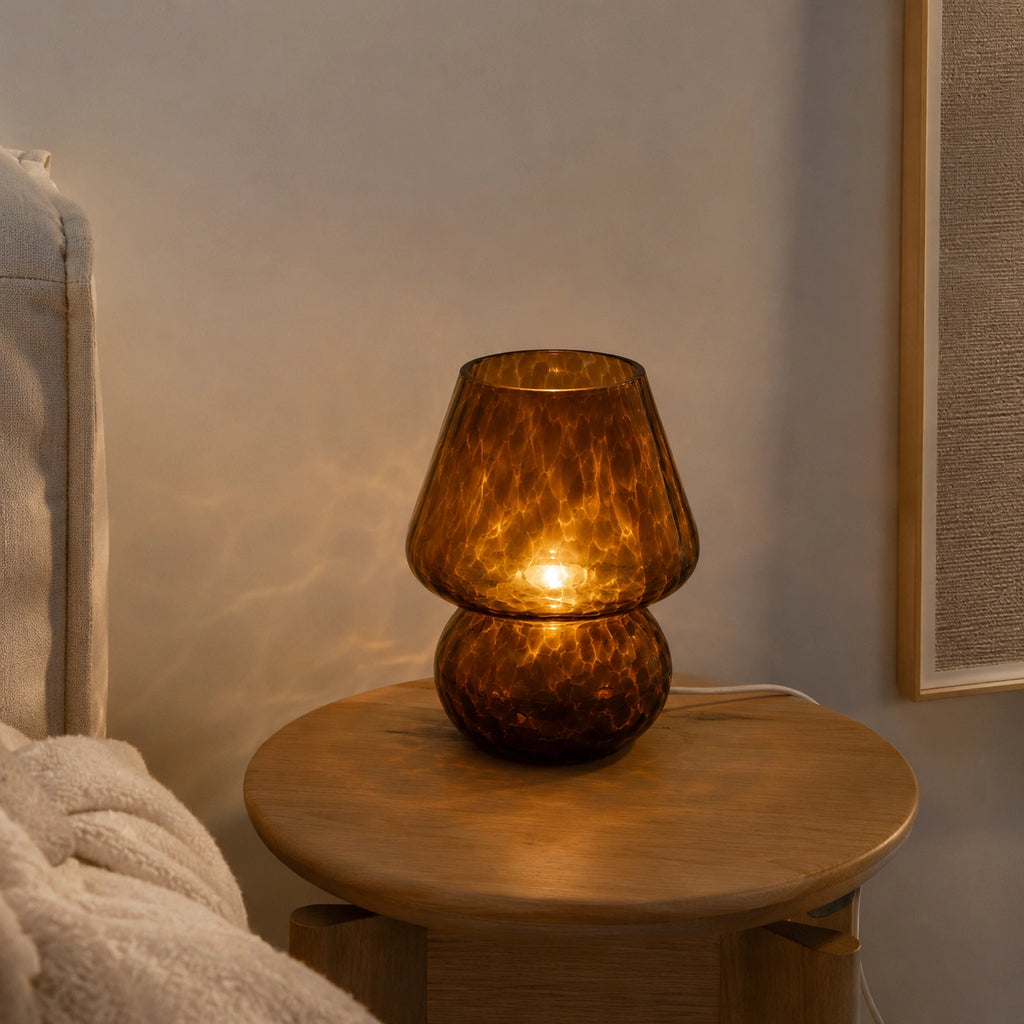 Lampe de Table Champignon en Verre Coloré – Lampe LED Tactile USB