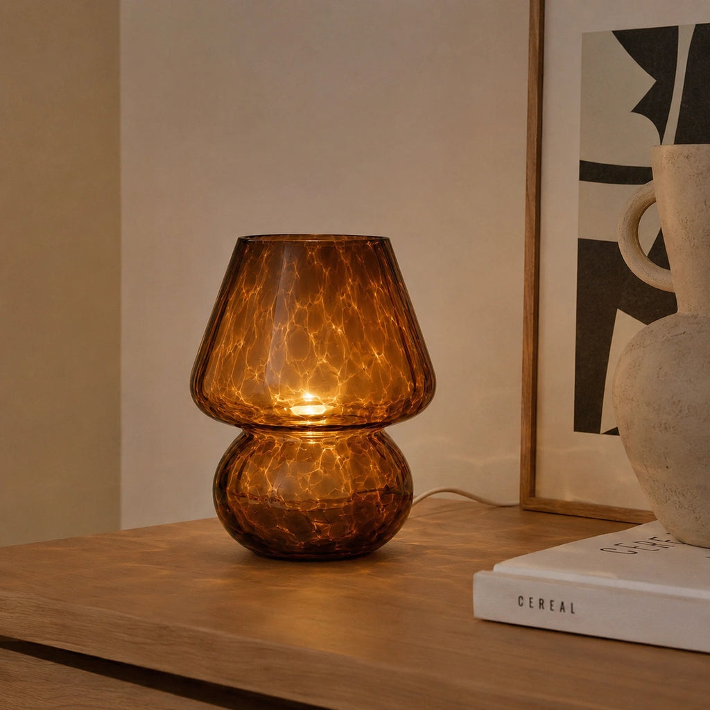 Lampe de Table Champignon en Verre Coloré – Lampe LED Tactile USB