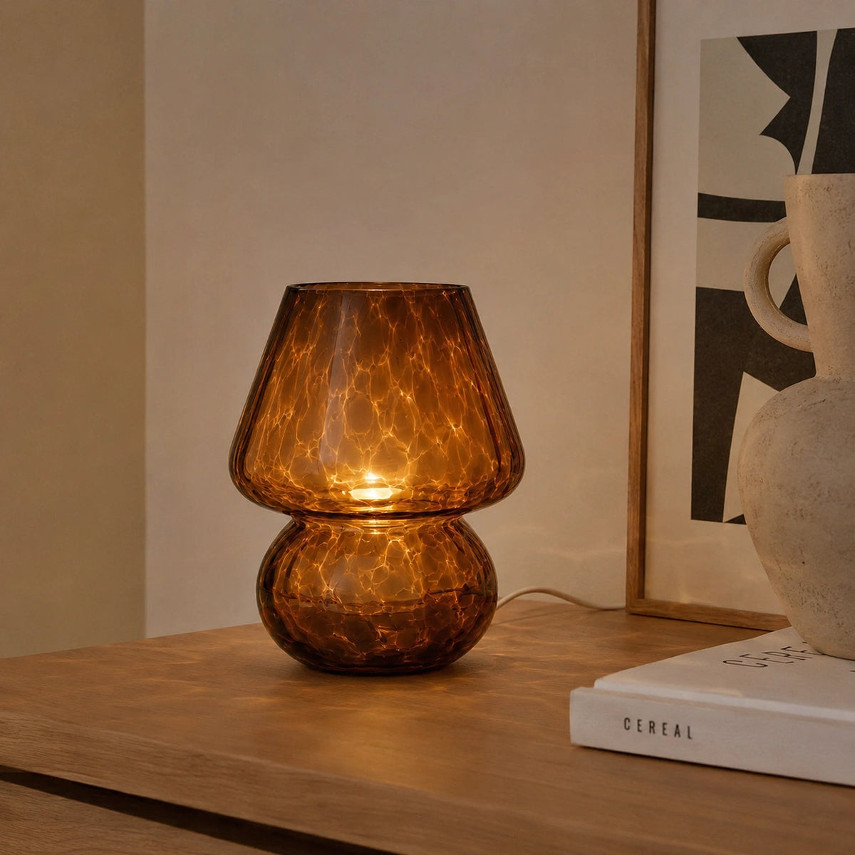 Lampe de Table Champignon en Verre Coloré – Lampe LED Tactile USB