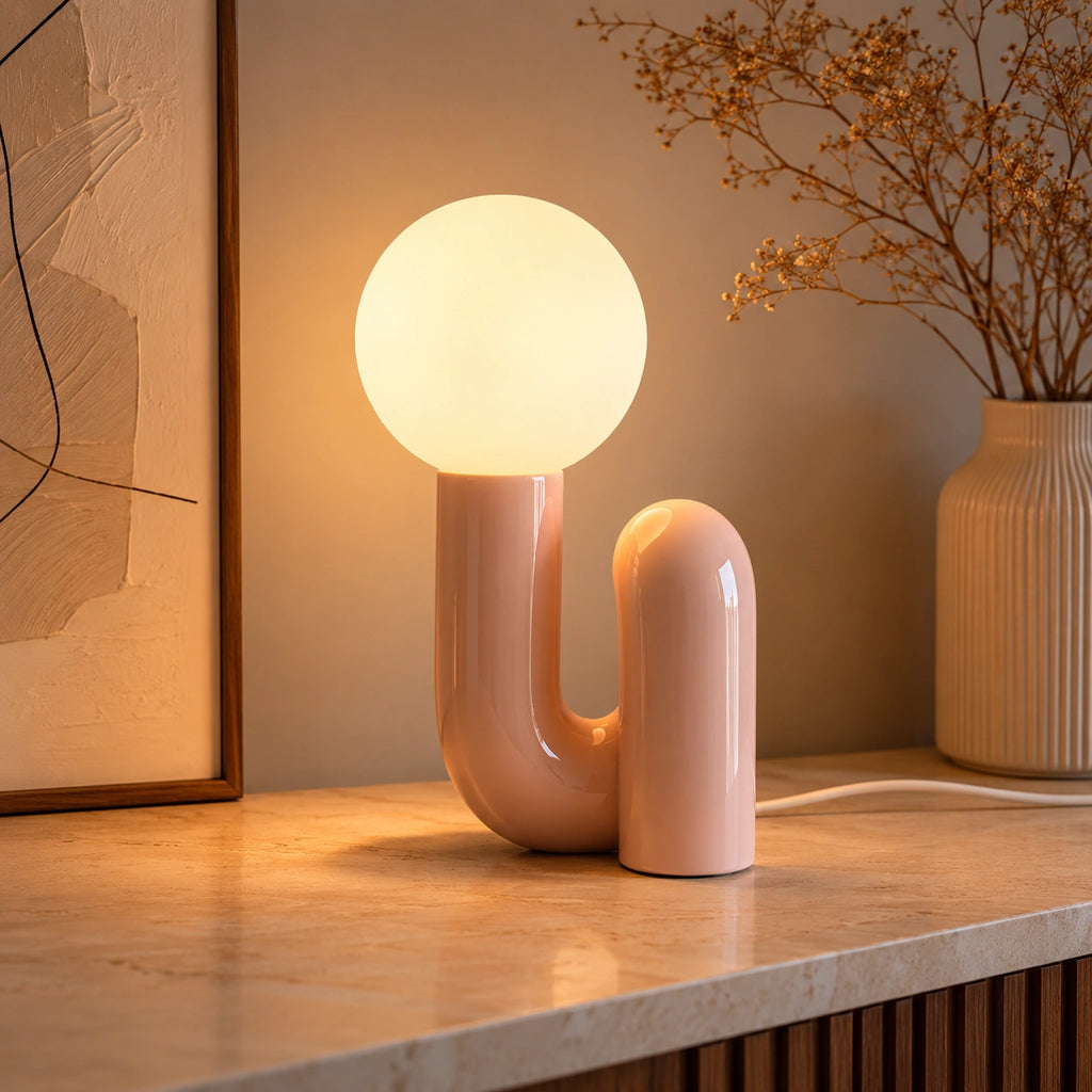 Lampe de Table en Verre Dépoli et Résine – Lampe Design Nordique