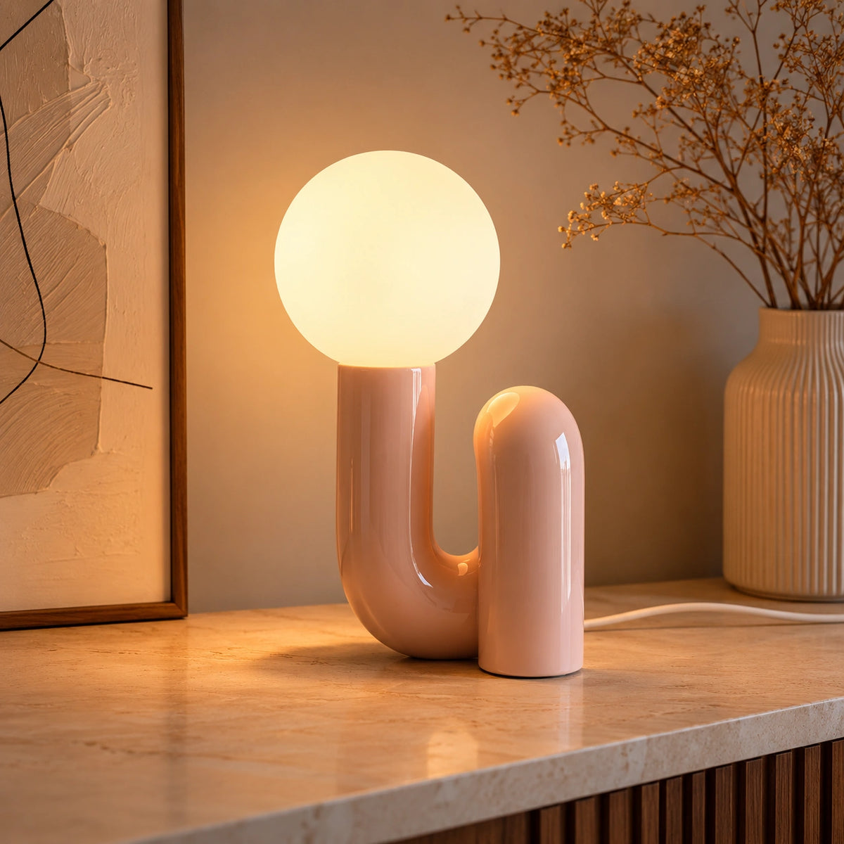 Lampe de Table en Verre Dépoli et Résine – Lampe Design Nordique