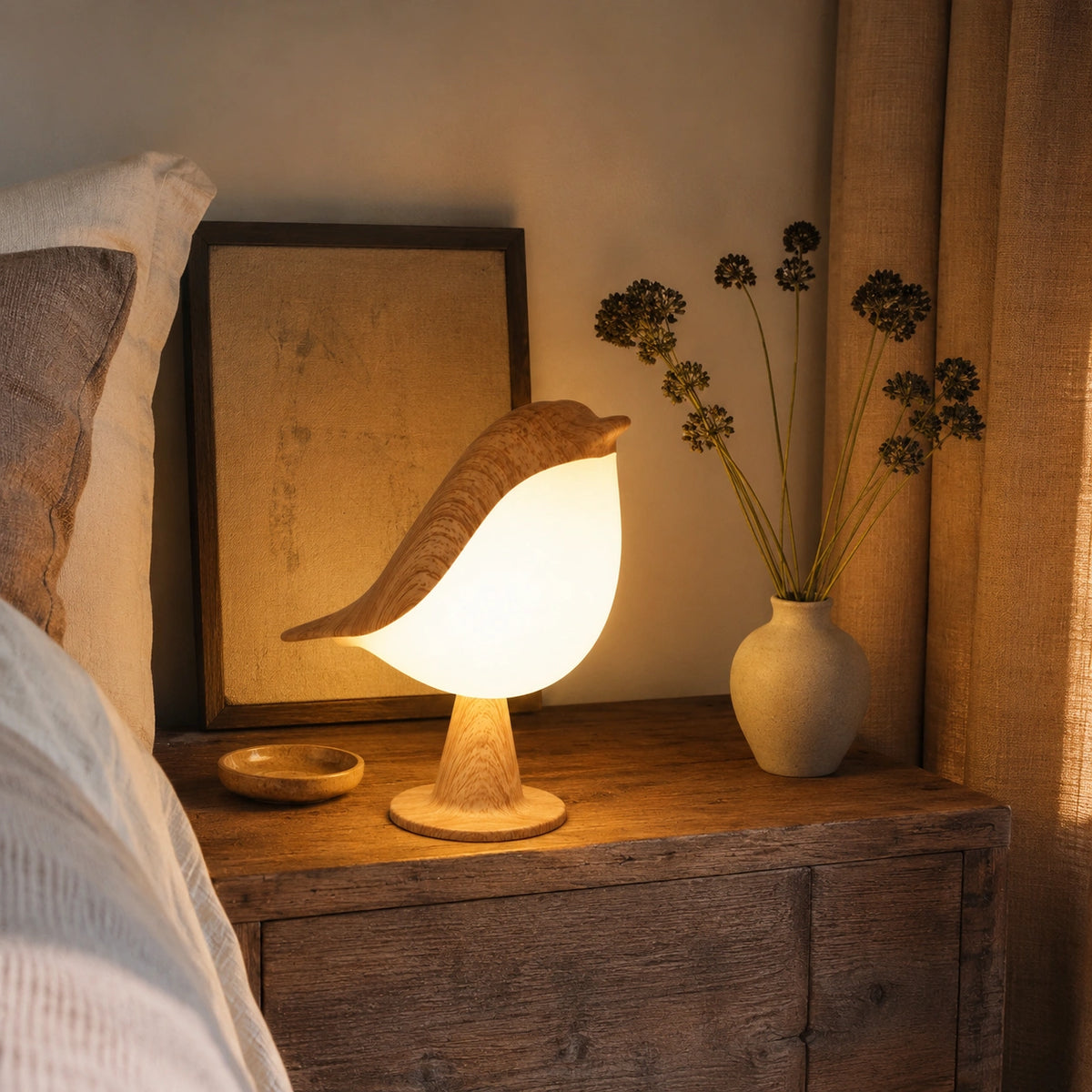 Lampe Oiseau LED Rechargeable Tactile – Veilleuse Design Art Déco à Intensité Réglable