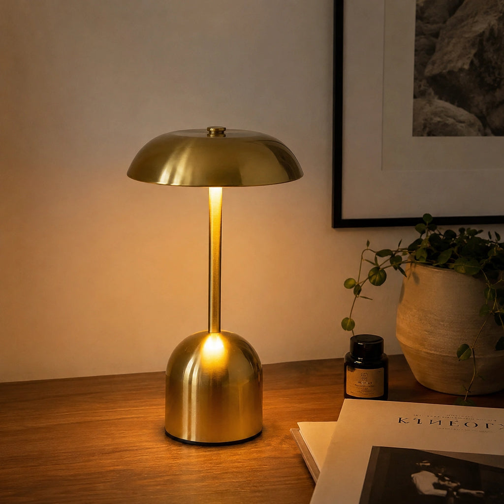 Lampe de Table LED Rechargeable en Métal Dorée – Lampe Tactile Dimmable