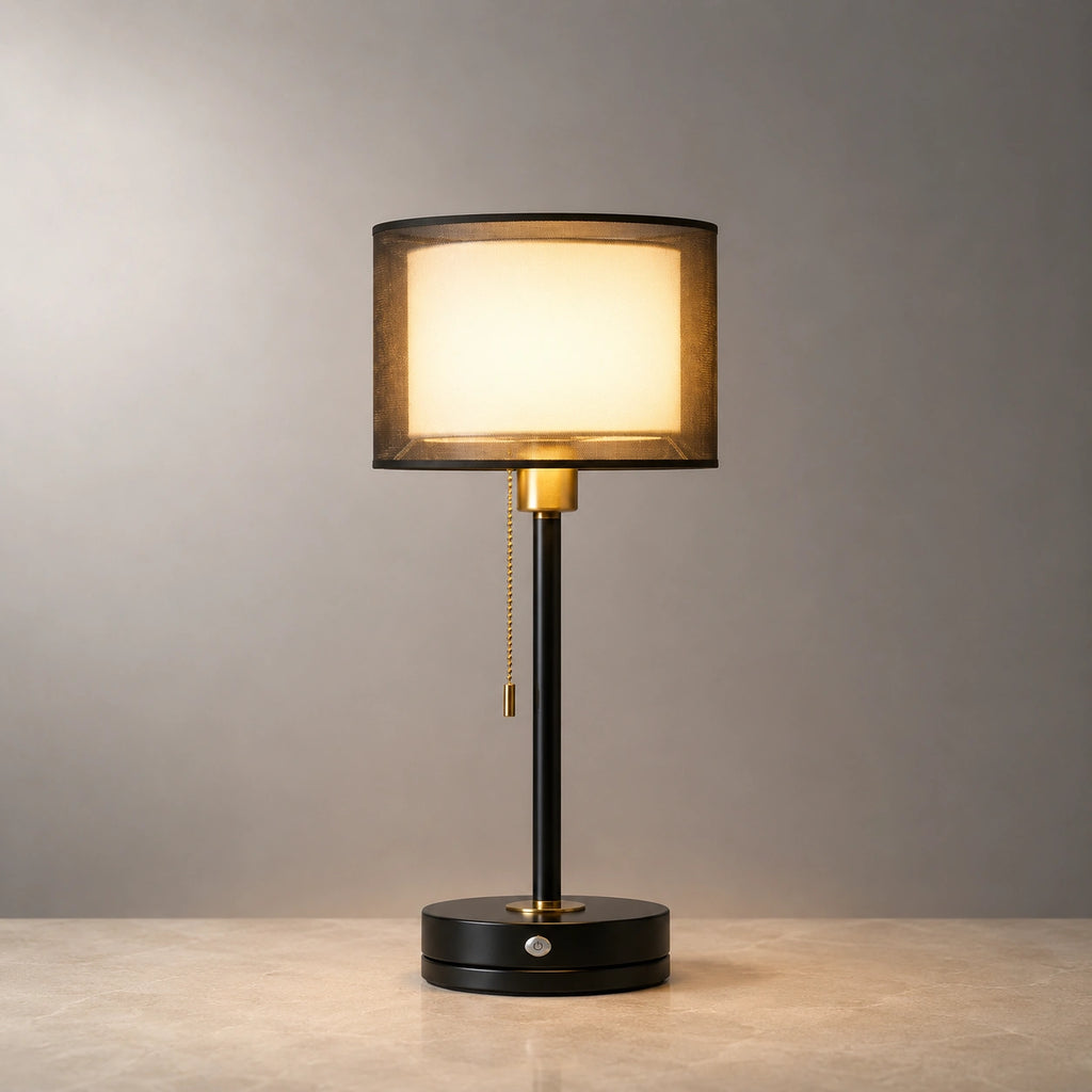 Lampe de Table Art Déco en Tissu et Métal Doré – Éclairage Design