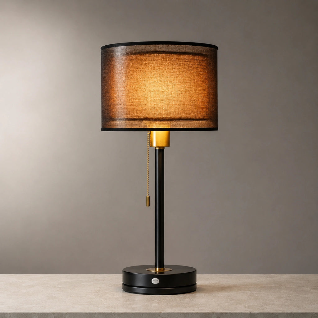 Lampe de Table Art Déco en Tissu et Métal Doré – Éclairage Design