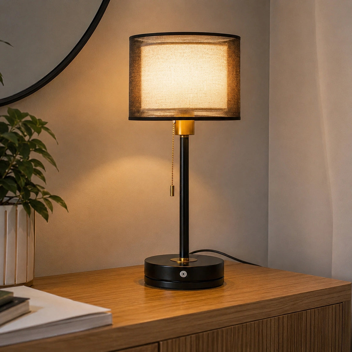 Lampe de Table Art Déco en Tissu et Métal Doré – Éclairage Design