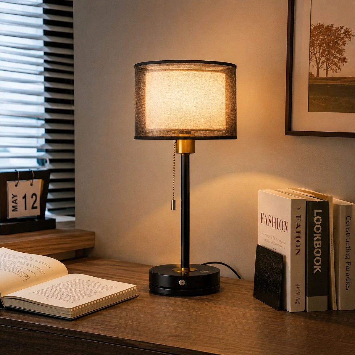 Lampe de Table Art Déco en Tissu et Métal Doré – Éclairage Design