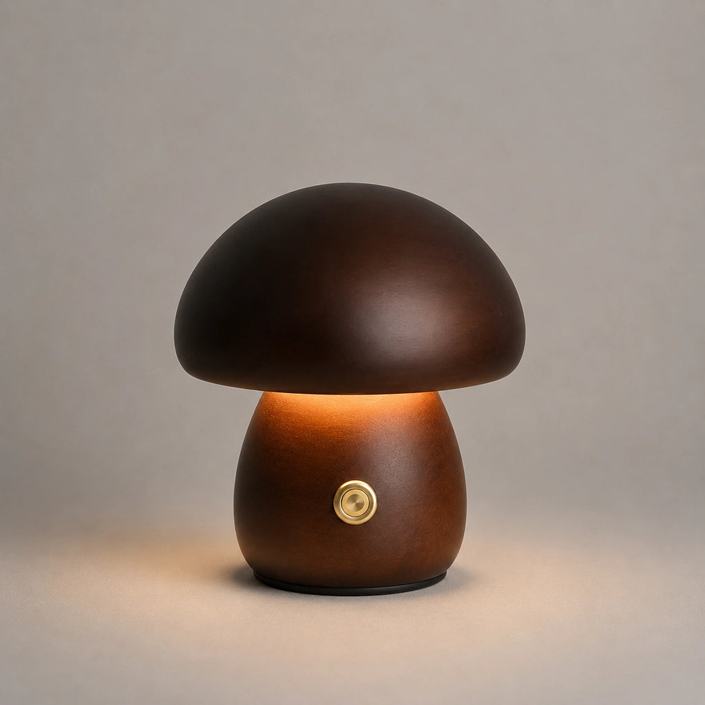 Veilleuse Champignon en Bois Rechargeable – Lampe de Chevet LED Tactile avec Intensité Réglable