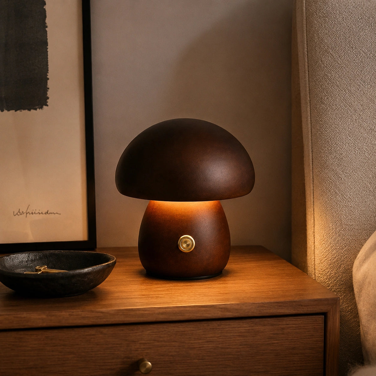 Veilleuse Champignon en Bois Rechargeable – Lampe de Chevet LED Tactile avec Intensité Réglable