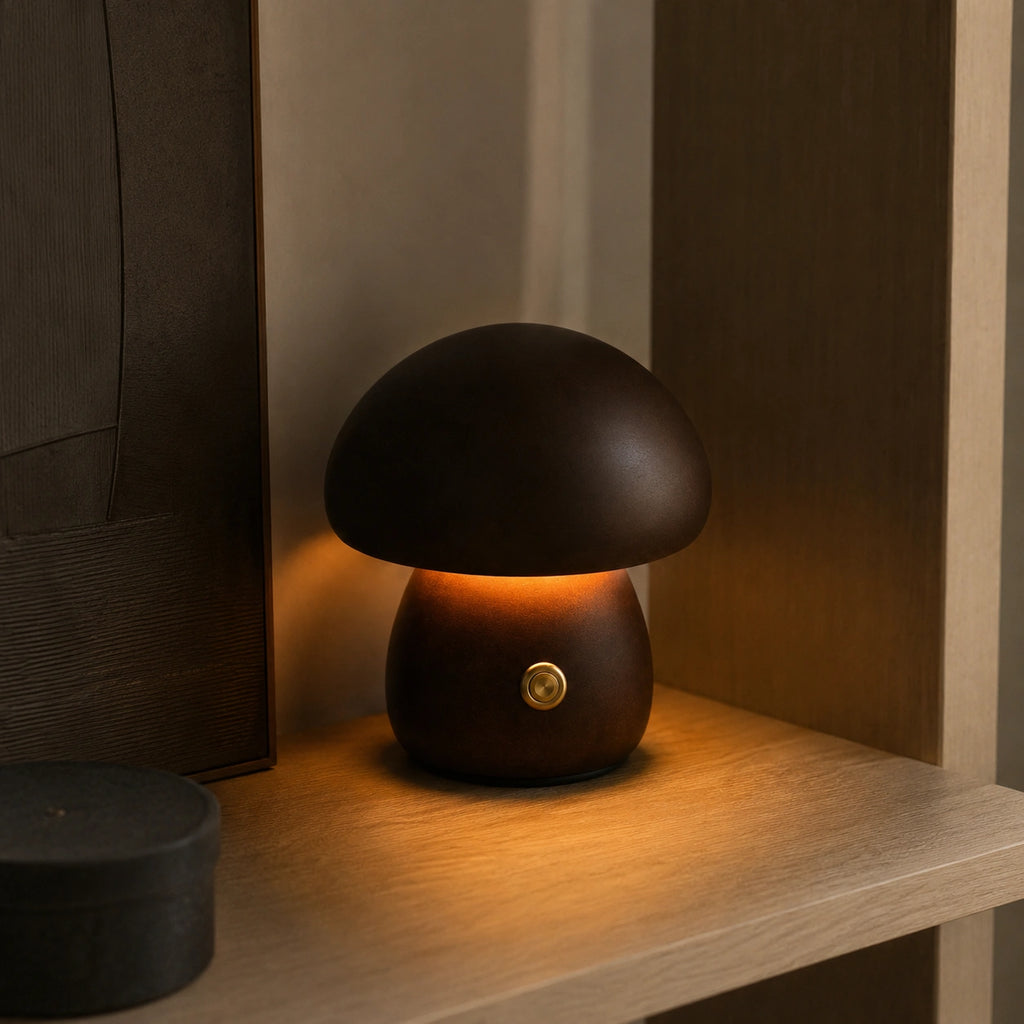 Veilleuse Champignon en Bois Rechargeable – Lampe de Chevet LED Tactile avec Intensité Réglable