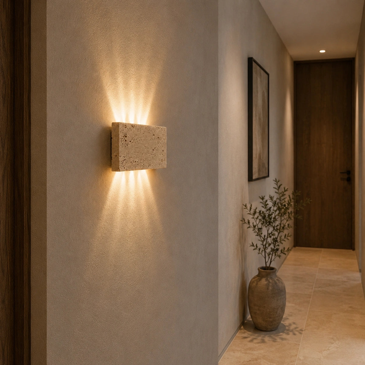 Applique Murale Pierre Travertin | Éclairage LED Minimaliste
