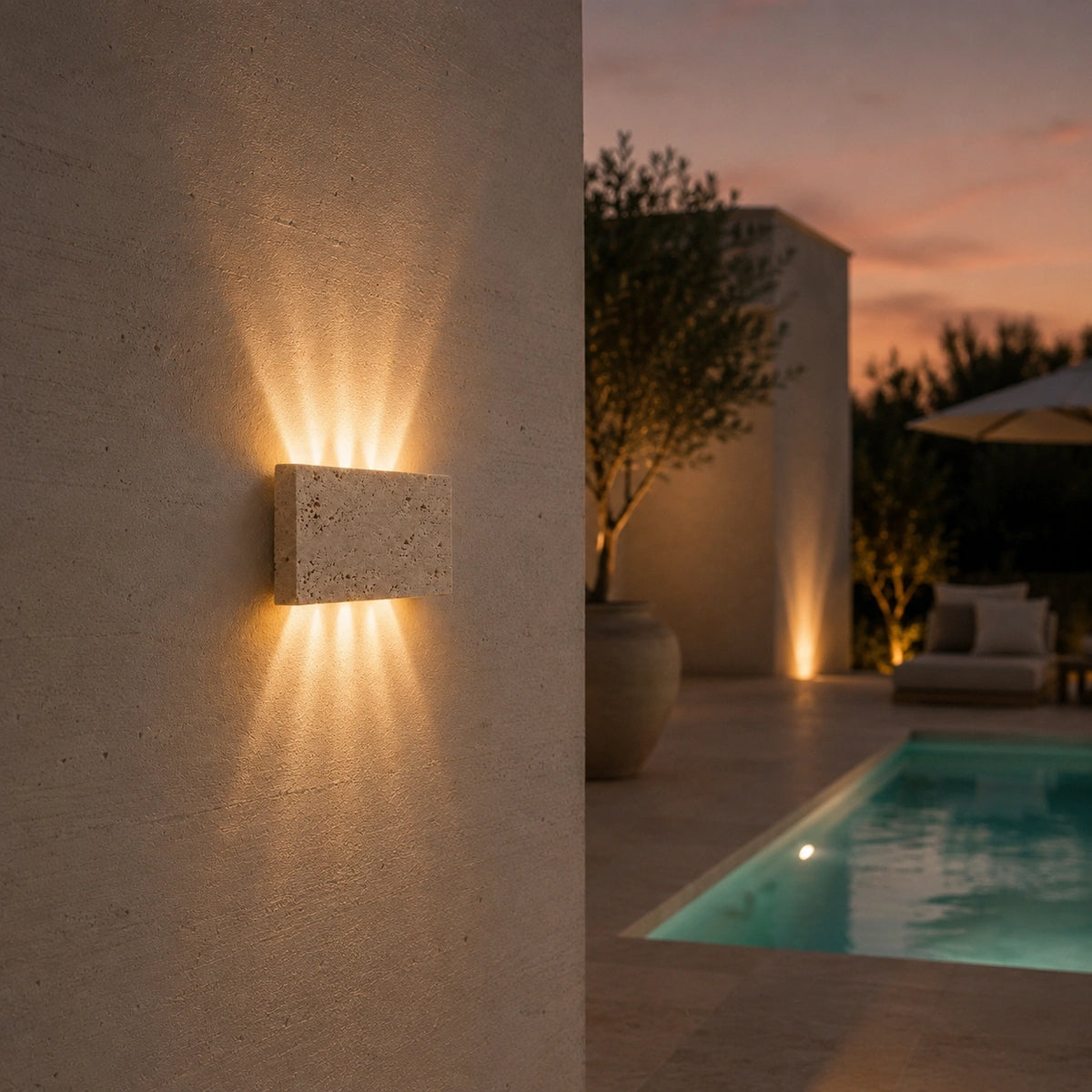 Applique Extérieure Pierre Naturelle | LED Travertin Architectural