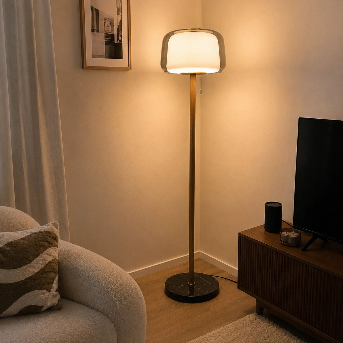 Lampadaire Moderne en Verre et Bois – Luminaire LED Décoratif⎥SORA