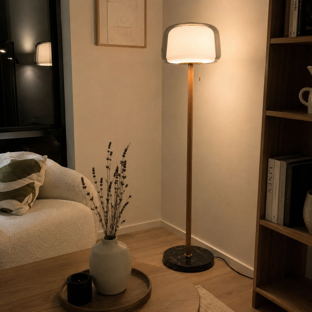 Lampadaire Moderne en Verre et Bois – Luminaire LED Décoratif⎥SORA